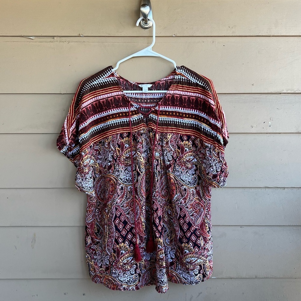 Boho Short Sleeve Top Size 14/16W Hippie Peasant Casual